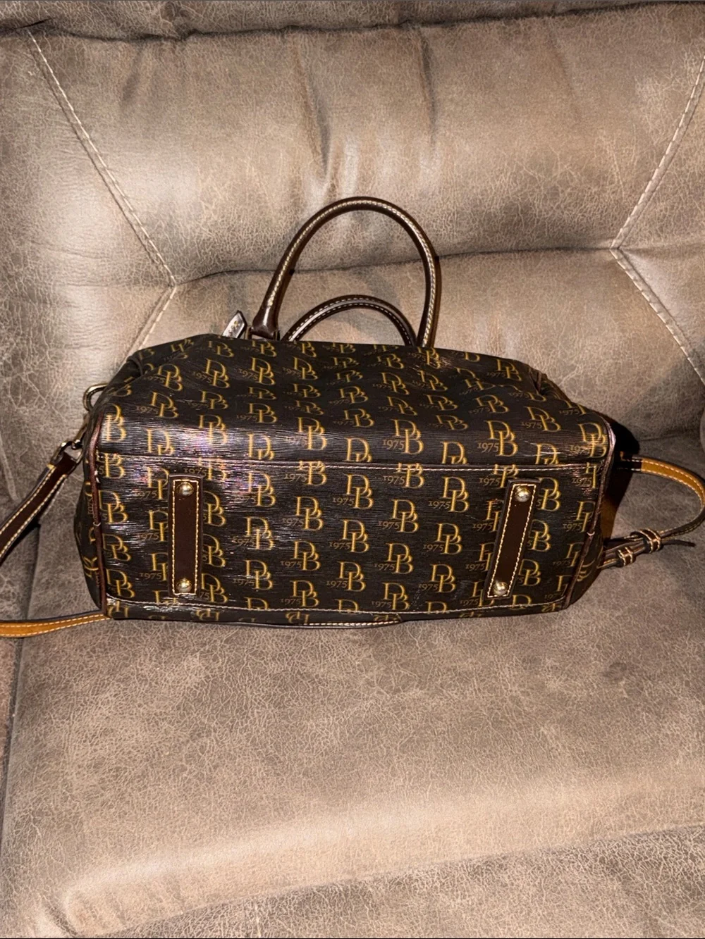 Dooney & Bourke 1975 Signature Classic Brown & Gold Monogram Satchel